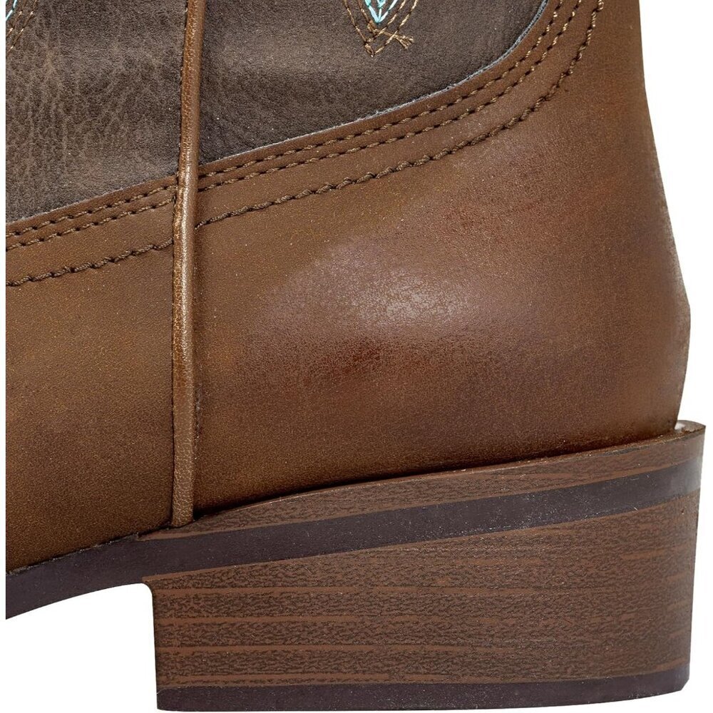 SheSole Western Boots Women Dark Brown Tan Faux Leather Square Toe Wide Mid Calf - Picture 4 of 9